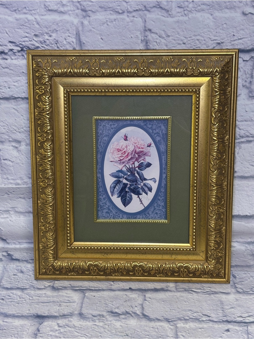 Vintage Framed Botanical Print Ornate Gold Toned Frame Roses 13x15 Art Wall Art